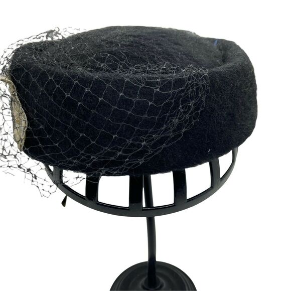 Pillbox Classic Hat Vintage 1950s Shagfelt Womens Black Felted Fur Fitted Retro - Picture 3 of 16